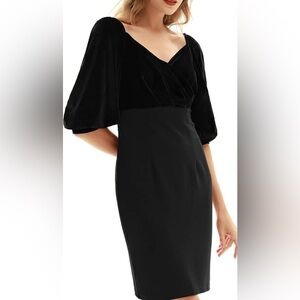Belle Poque Cocktail Dress Black Velvet Bodice Satin Skirt 3/4 Sleeves 2X